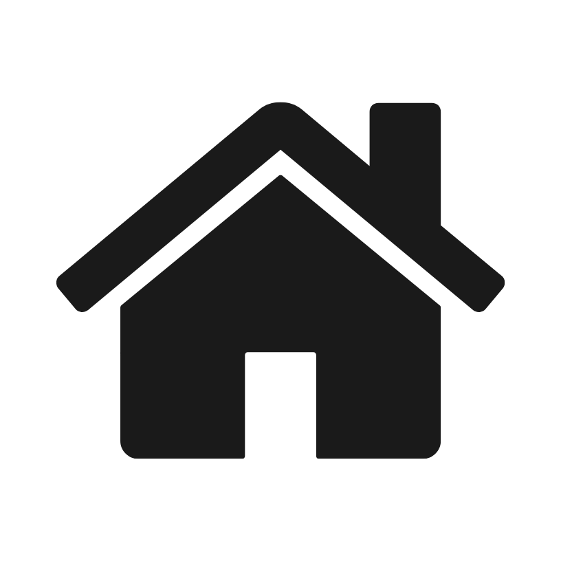 Black house icon with a chimney on a white background.