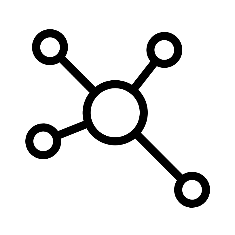 Simple black and white diagram of a molecule with a central circle connected to five smaller circles.