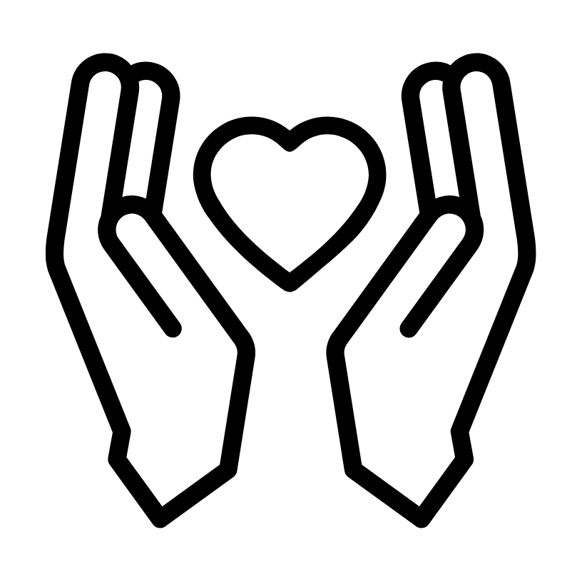 Outline of two hands holding a heart.