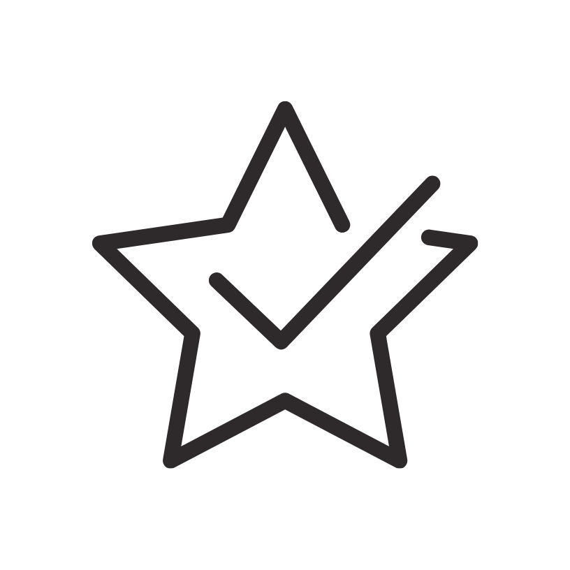 Outline drawing of a star with a checkmark inside.